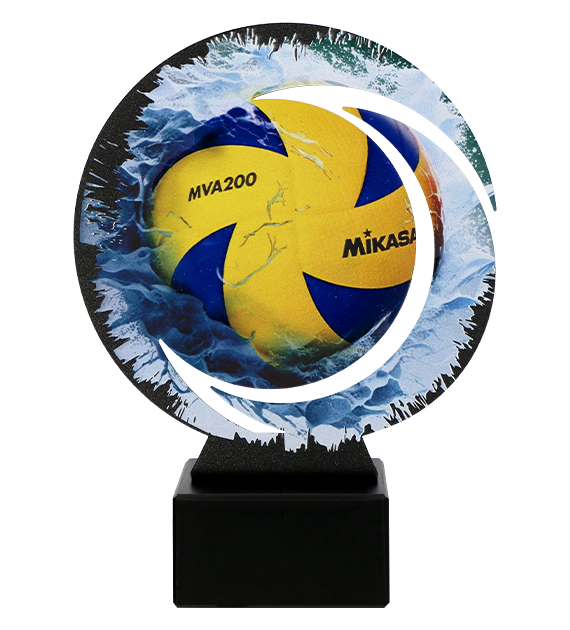 Metalltrophäe auf Marmorsockel Volleyball